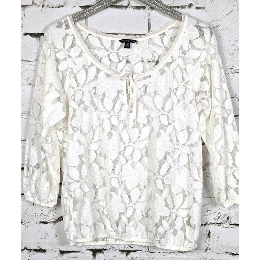 AMERICAN EAGLE Boho Cottage Peasant Romantic Embroidered Lace Mesh Blouse Medium